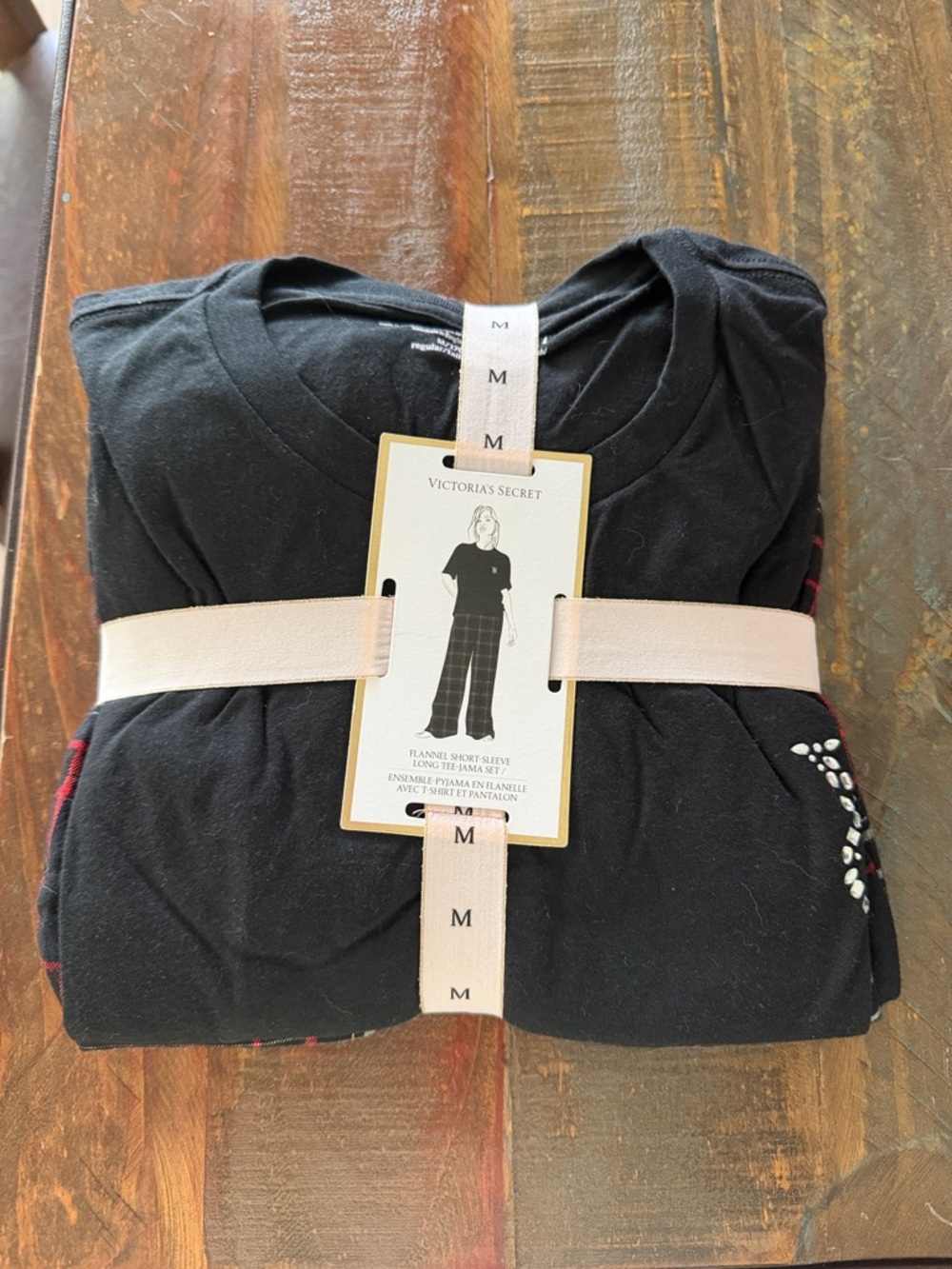 Victoria's Secret Black Pajama Set with Red and White Accent